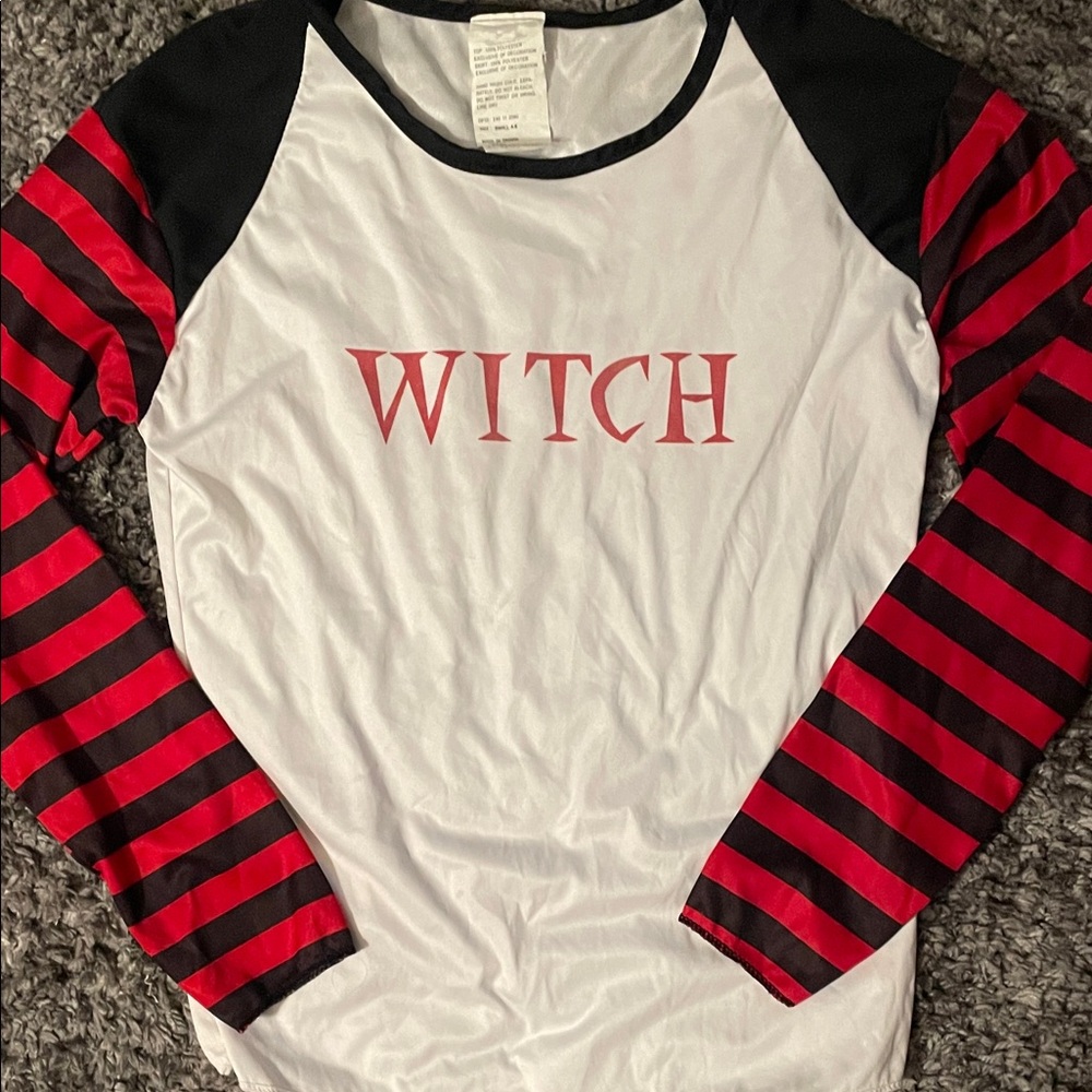 Witch Striped Long Sleeve Top - Red and Black